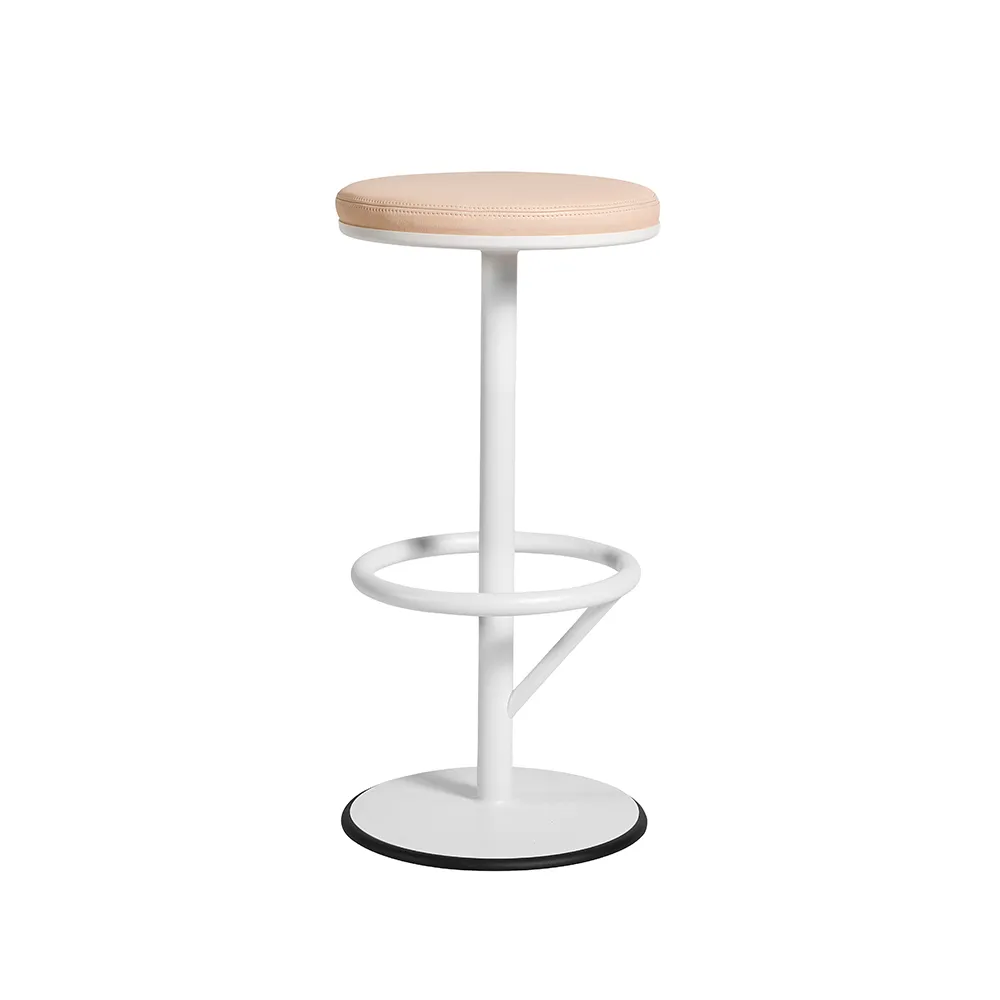 Orbit barstool low, White lacquer matte, light brown leather SMD Design