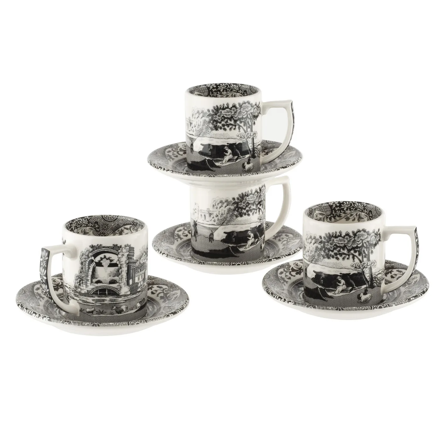 Black Italian espresso cup with saucer 4-pack, 9 cl Spode