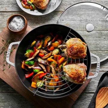 Staub cast iron wok pan with glass lid Ø30 cm - White truffle - STAUB