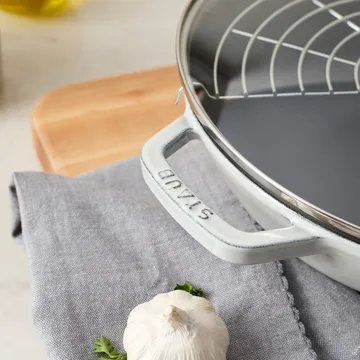 Staub cast iron wok pan with glass lid Ø30 cm - White truffle - STAUB