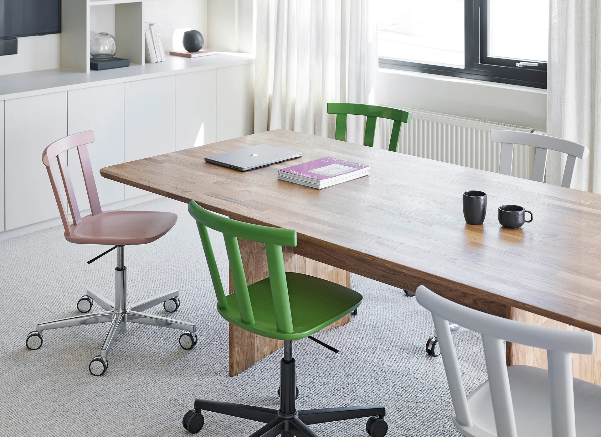 Alt chair swivel base upholstered seat birch, Hallingdal 65-960 green-moss green 16 Stolab