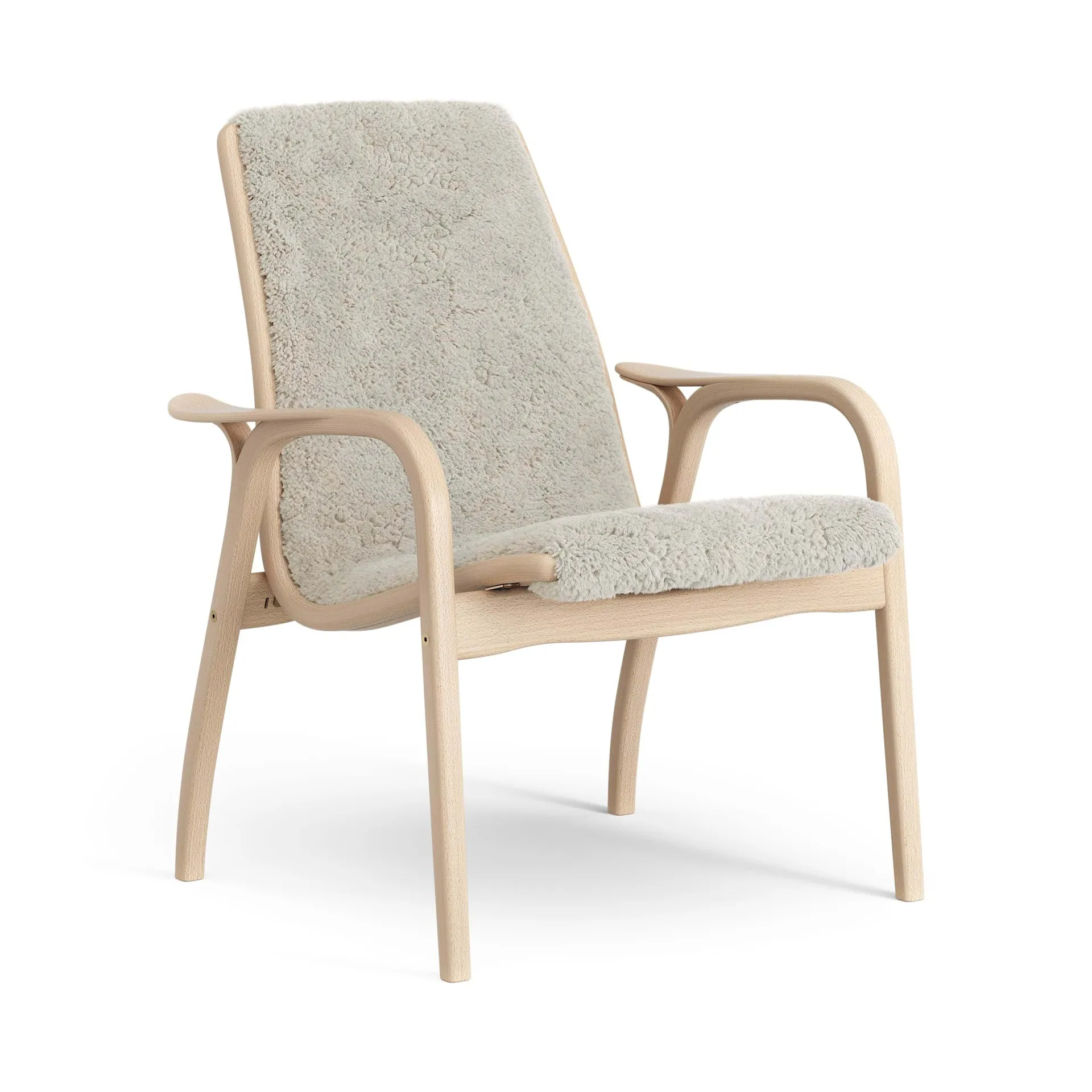 Laminett armchair, Sheepskin Moonlight-lacquered beech Swedese