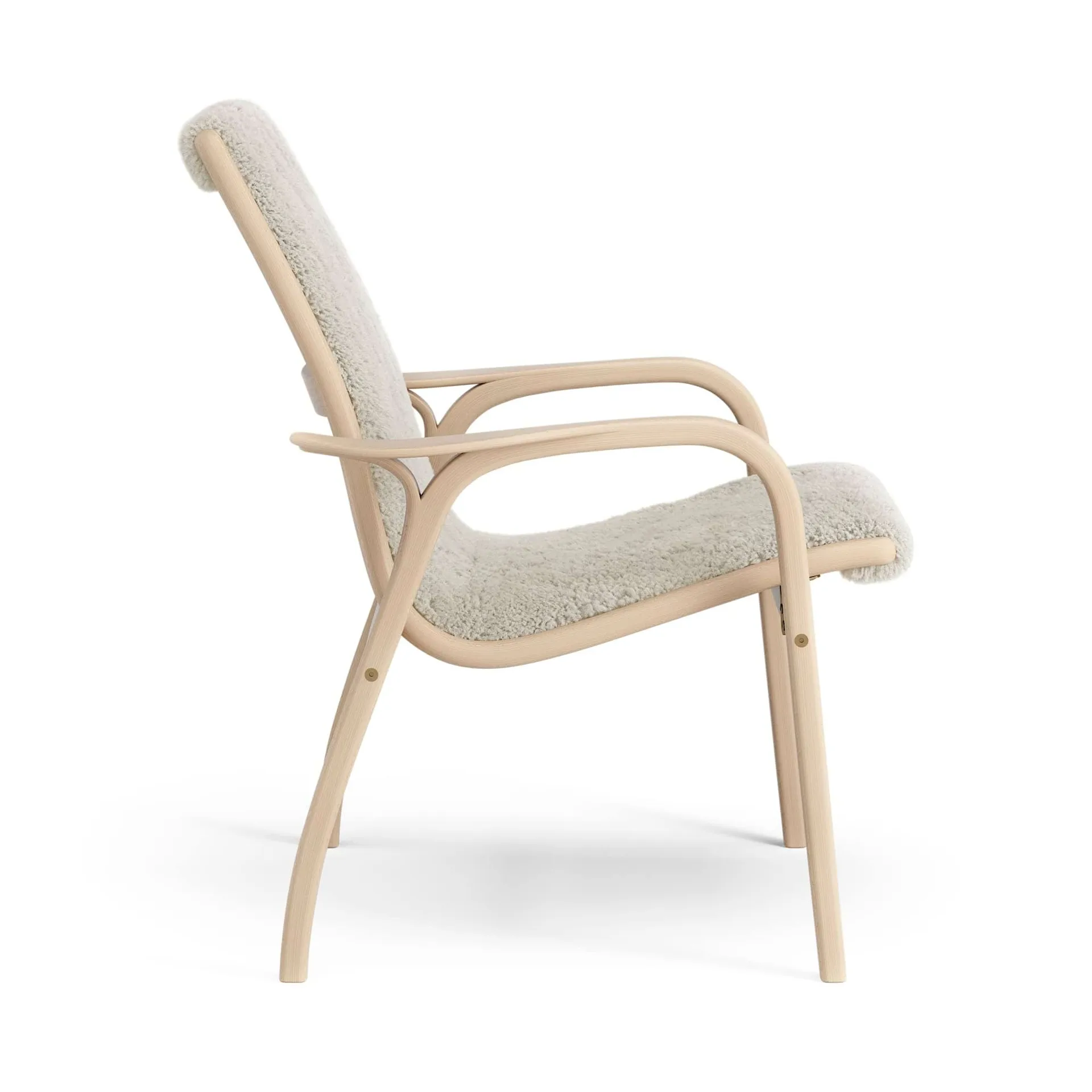 Laminett armchair, Sheepskin Moonlight-lacquered beech Swedese