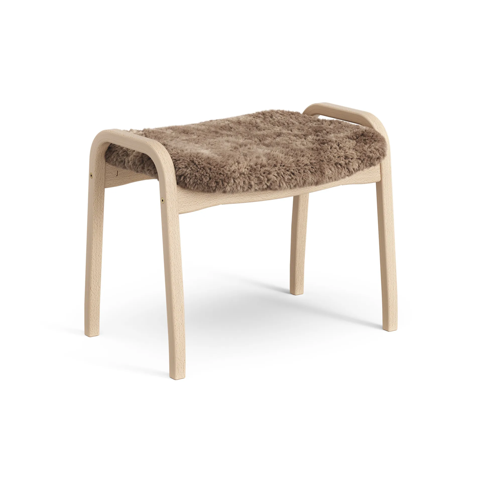 Lamini children's foot stool laquered beech/sheep skin, Sahara (nougat brown) Swedese