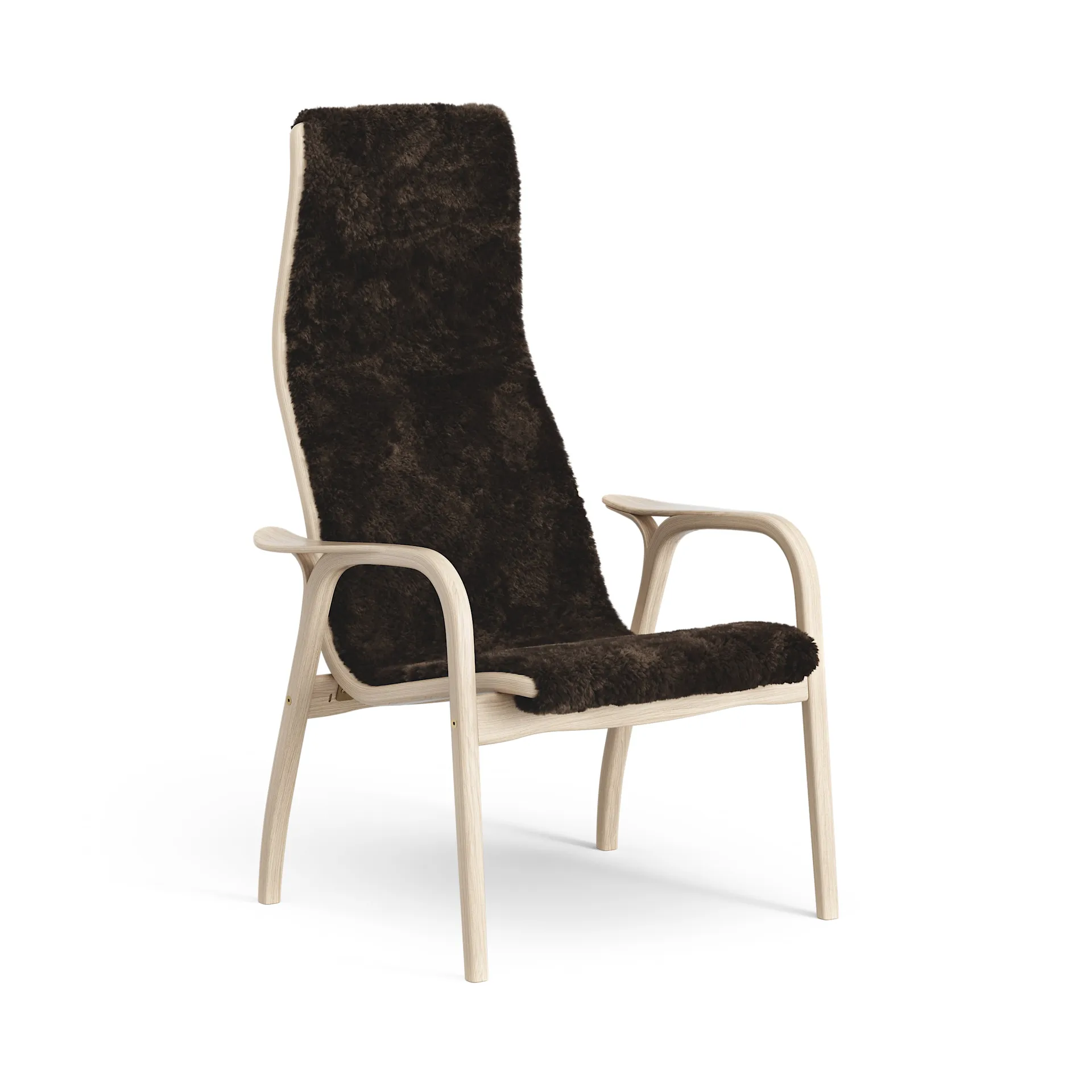 Lamino arm chair white pigmented oak/sheep skin, Espresso (brown) Swedese