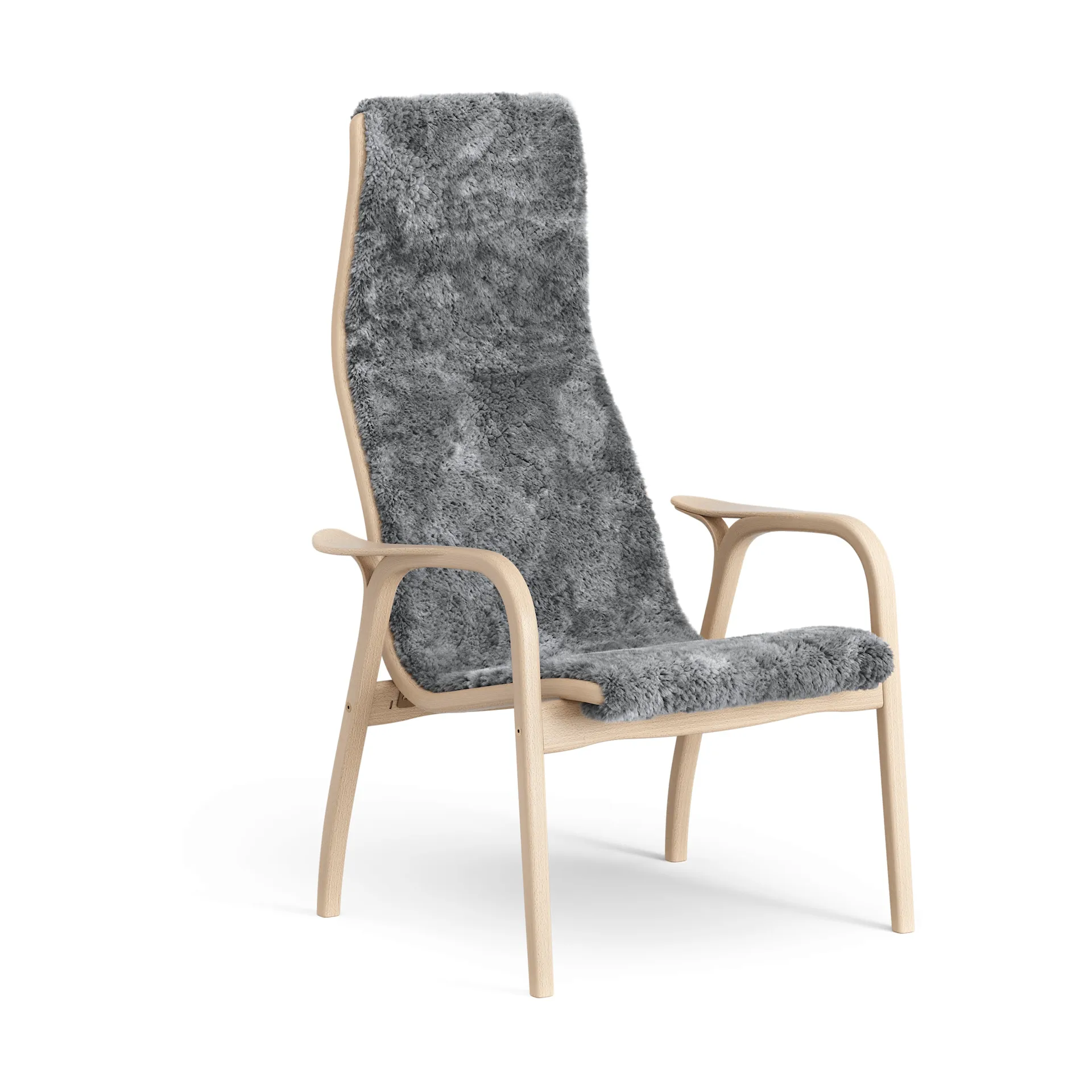 Lamino armchair, Sheepskin Scandinavian grey-lacquered beech Swedese