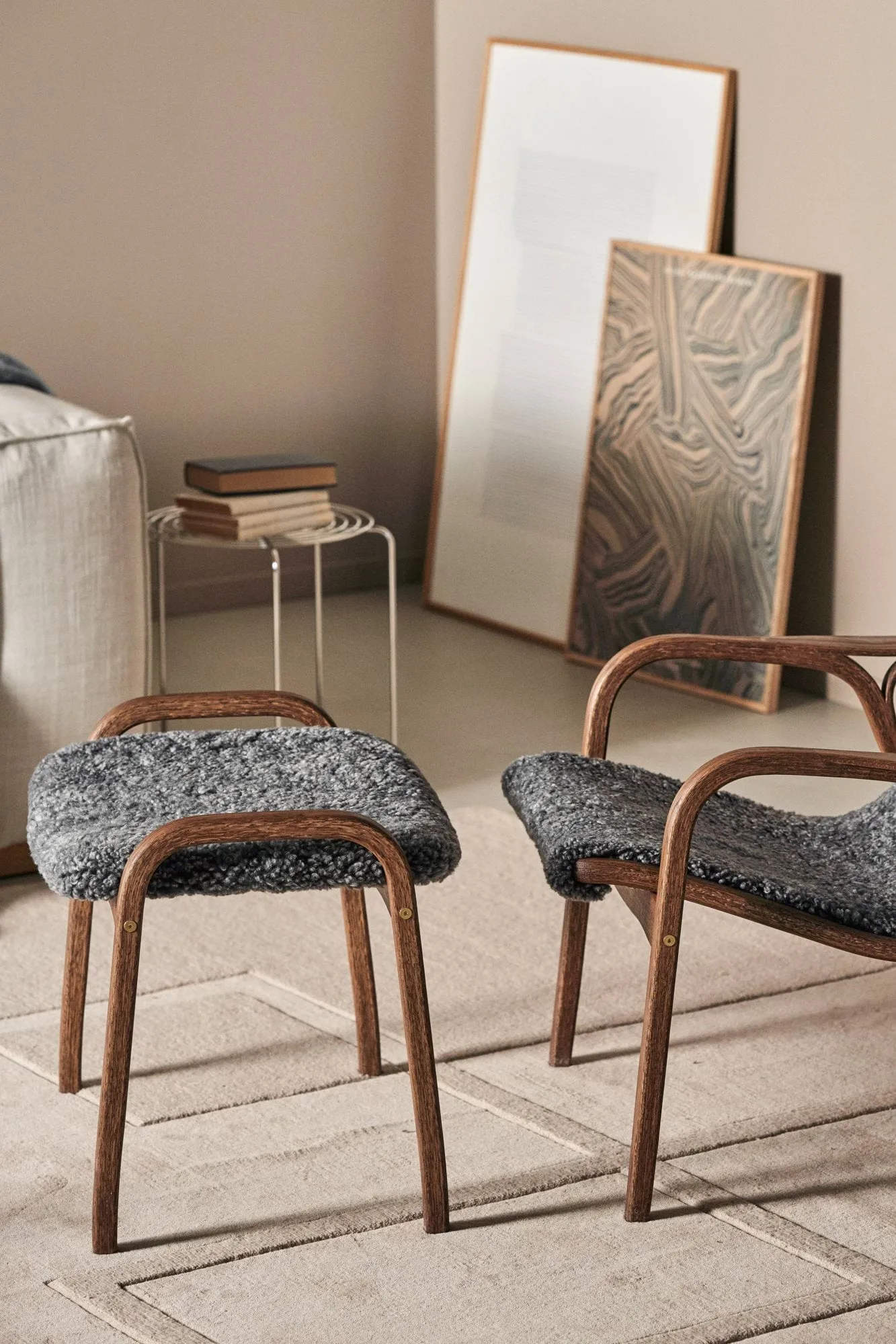 Lamino footstool, Sheepskin black-oiled oak Swedese