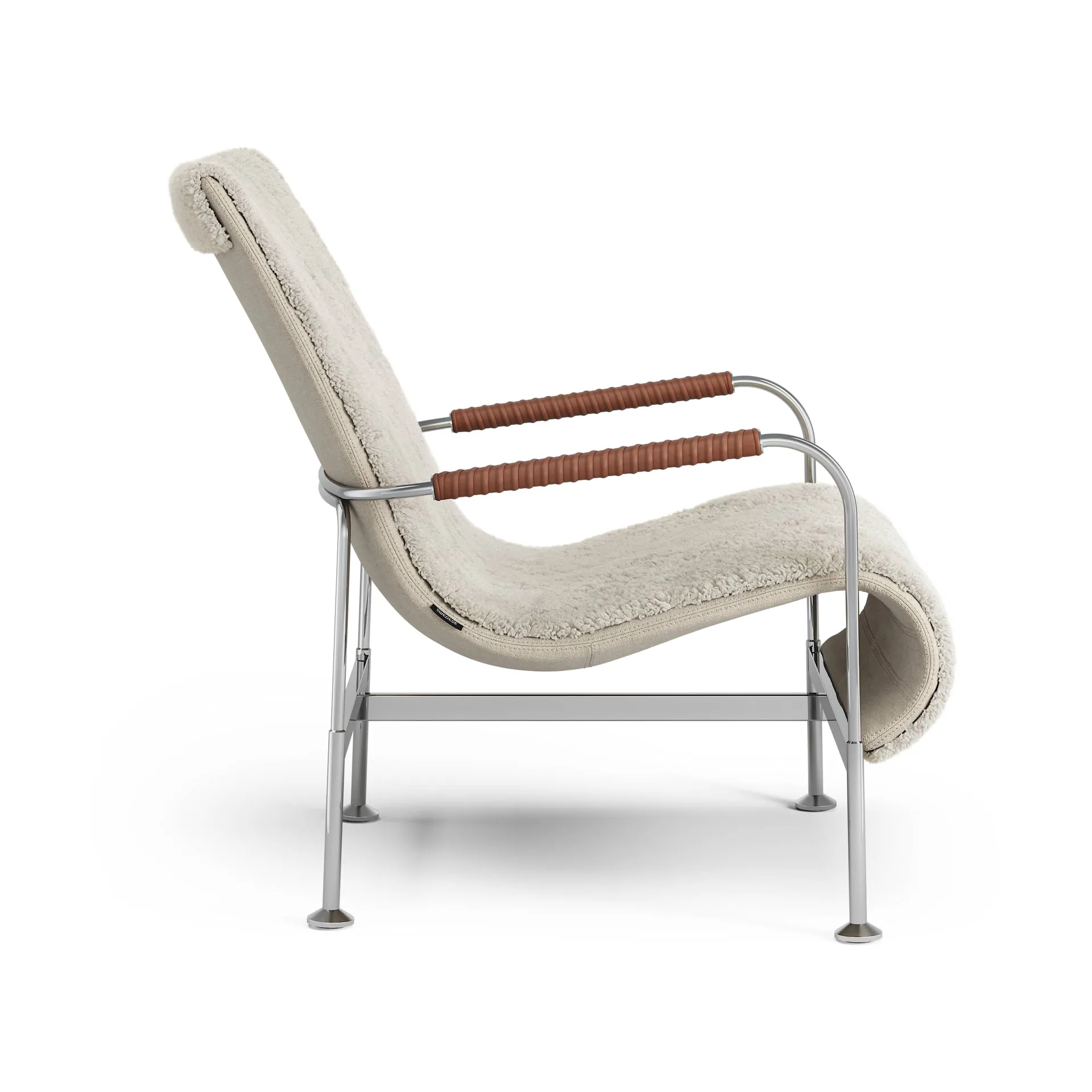 Serpentine armchair, Sheepskin Moonlight-chrome-Tärnsjö Cognac Swedese