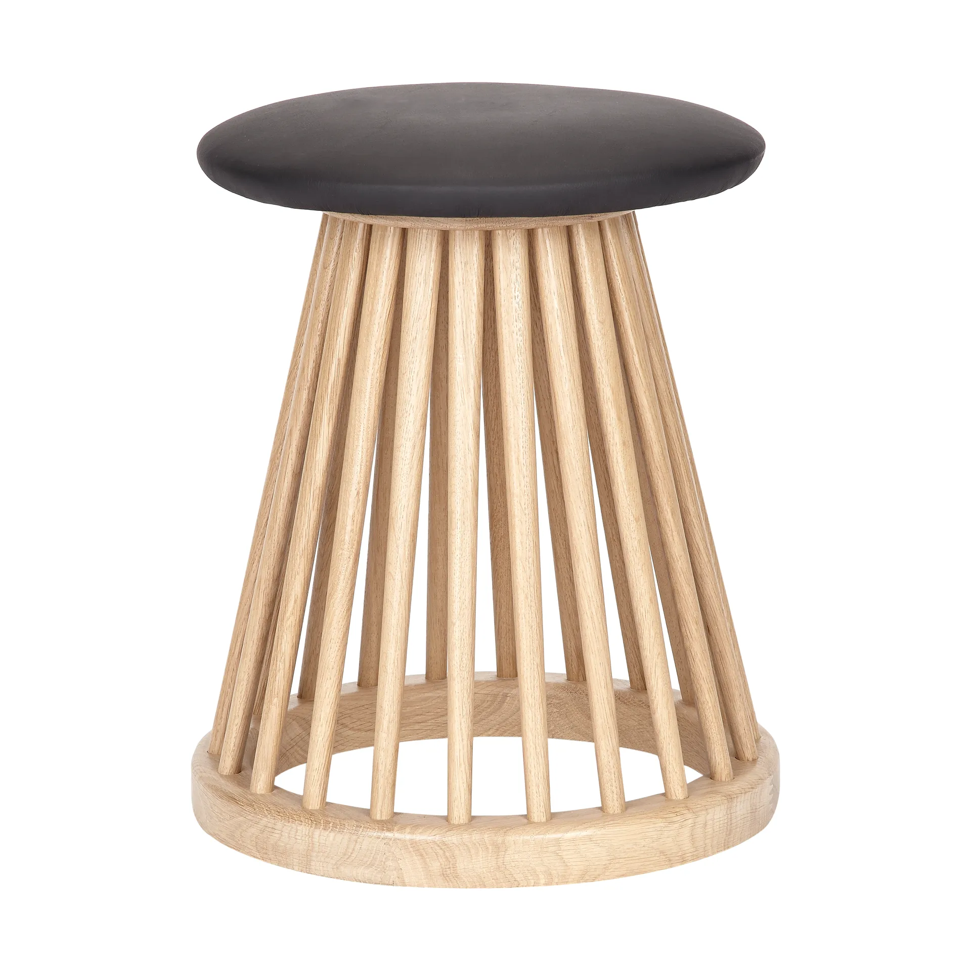 Fan stool 45 cm, Natural oak-black leather Tom Dixon
