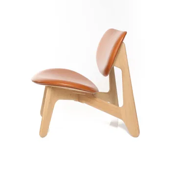 Slab lounge chair upholstered seat - Natural oak-cognac leather - Tom Dixon
