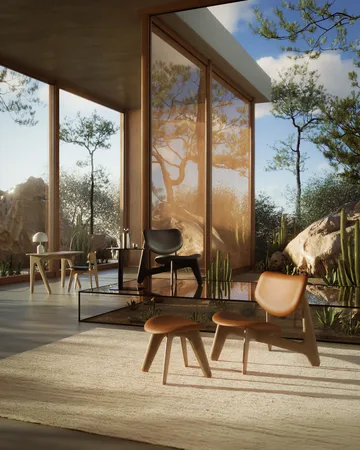 Slab lounge chair upholstered seat - Natural oak-cognac leather - Tom Dixon