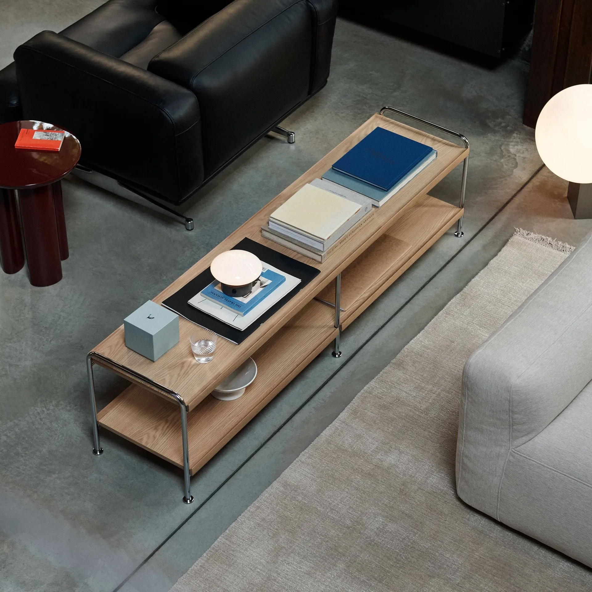 Alima NDS4 console shelf, Lacquered oak-chrome, 162x42x38 cm &Tradition