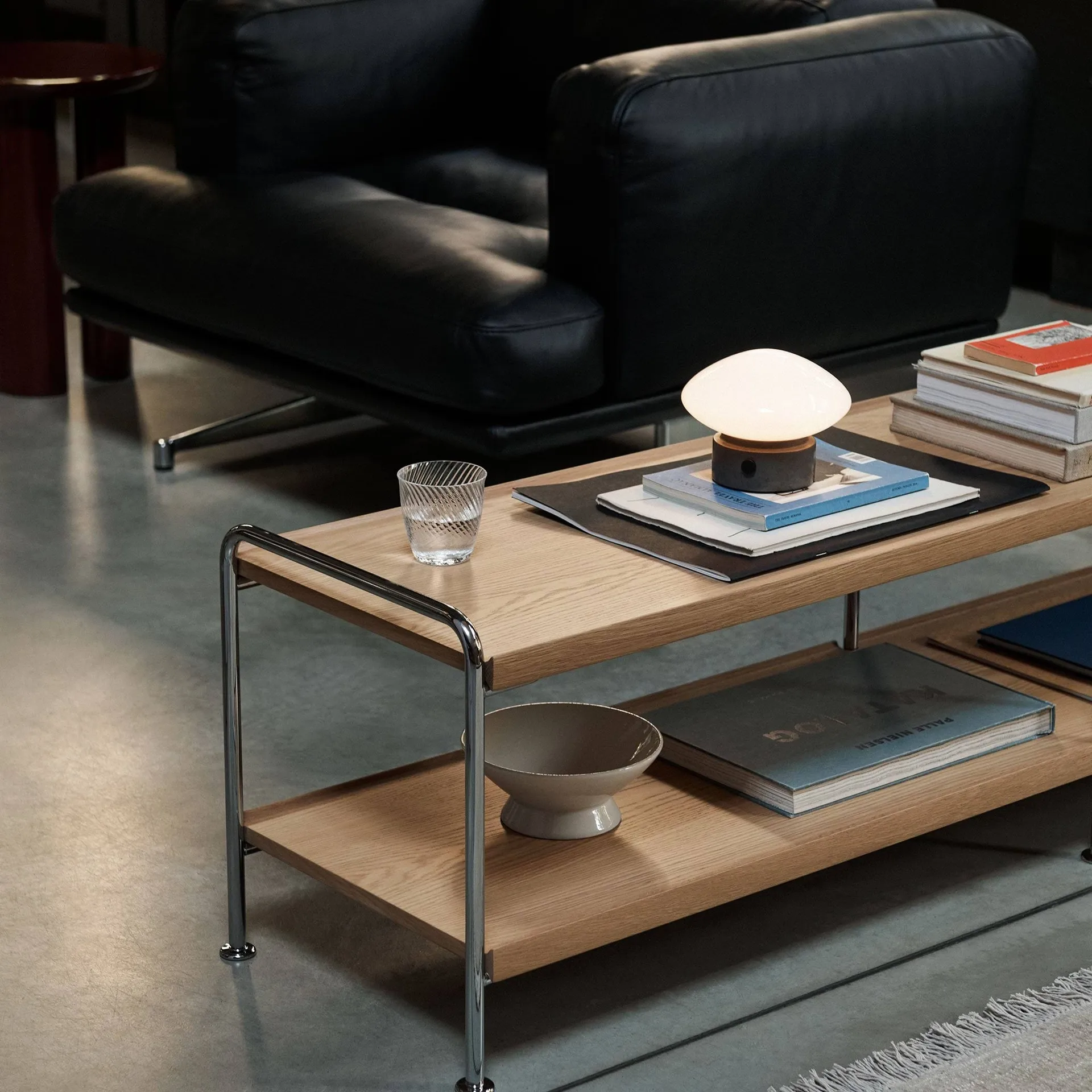 Alima NDS4 console shelf, Lacquered oak-chrome, 162x42x38 cm &Tradition