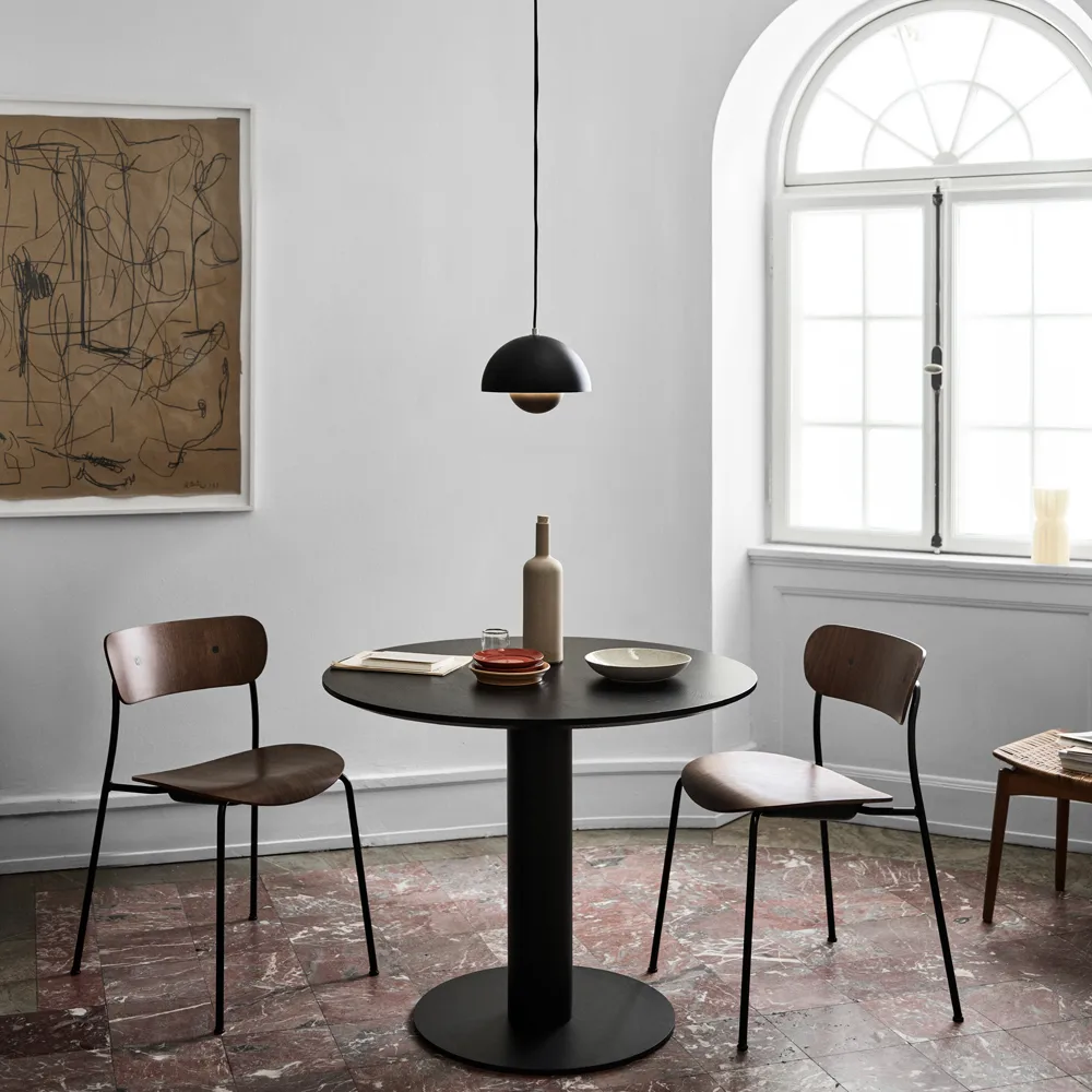 In Between SK11 dining table, Oak oil.matte black metal stand &Tradition