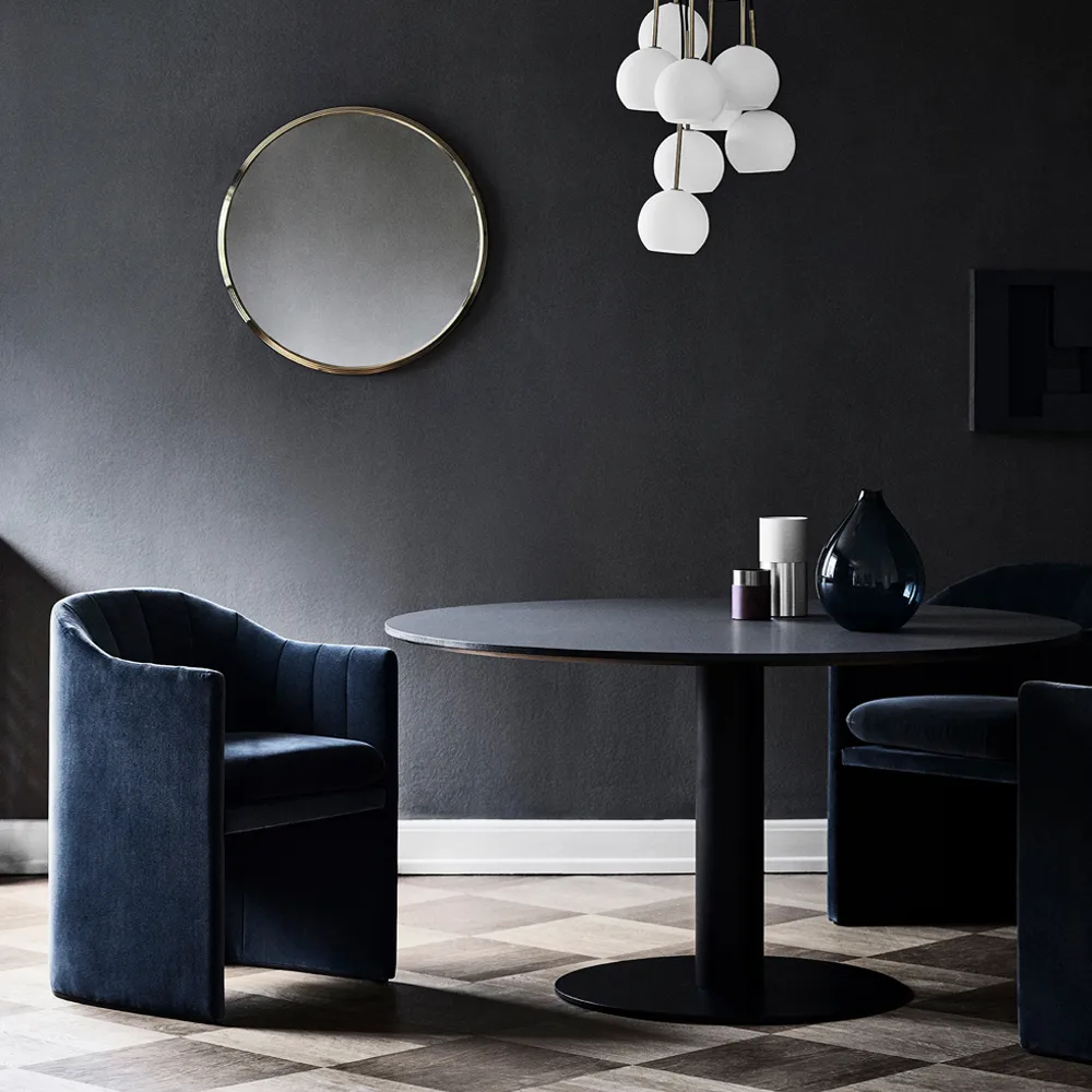 In Between SK12 dining table, Oak smoked oil matte black metal stand &Tradition