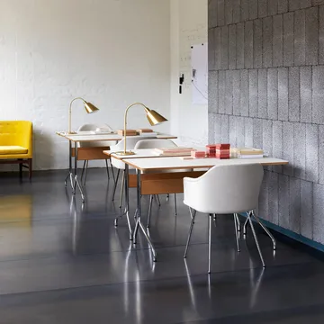 Pavilion AV16 desk - Mushroom linoleum, lacquered oak, chrome legs - &Tradition