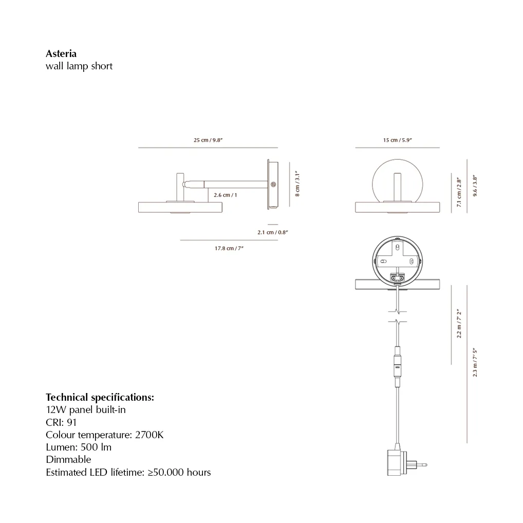 Asteria Wall wall lamp, Short, Nuance rose-chrome Umage