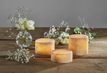Marble table candle - Beige silk matte, Ø8x6 cm - Unison