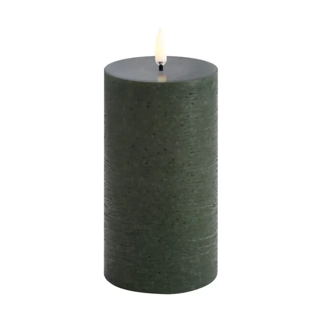 LED Pillar candle 7.8x15 cm Rustic, Olive green Uyuni Lighting