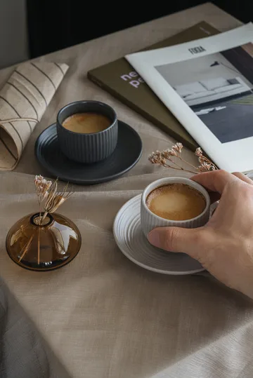 Duga espresso cup with saucer 4-pack - White. sandgrey. antracit. black - Vargen & Thor