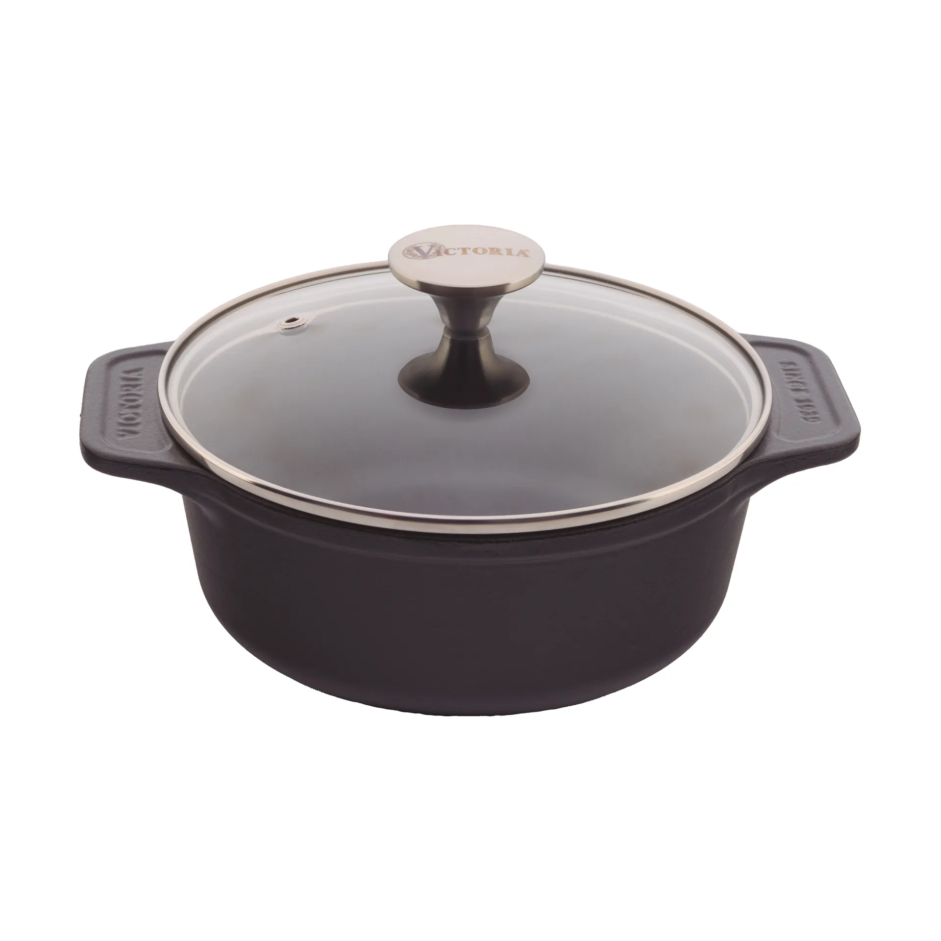 Victoria cast iron casserole with glass lid, pre-seasoned, 1.9 l Victoria