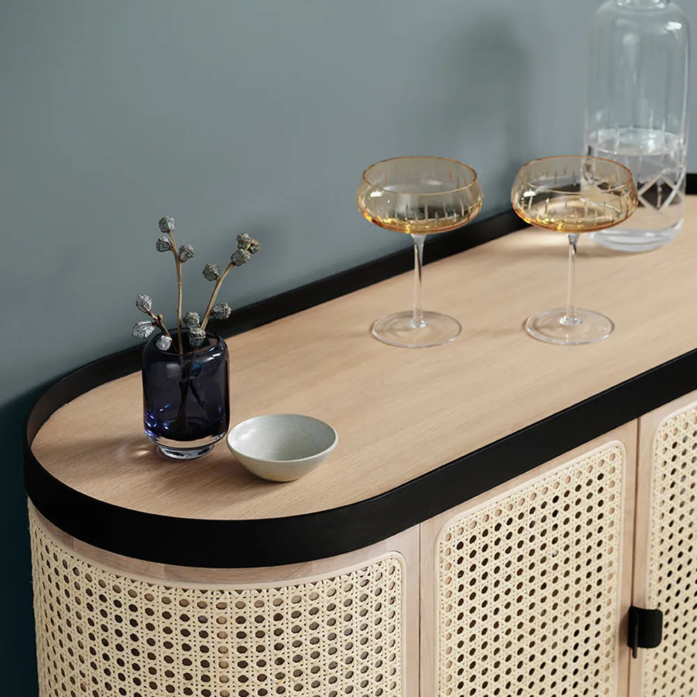 Be My Guest bar cabinet, Rotting. White oiled oak. black steel stand Warm Nordic