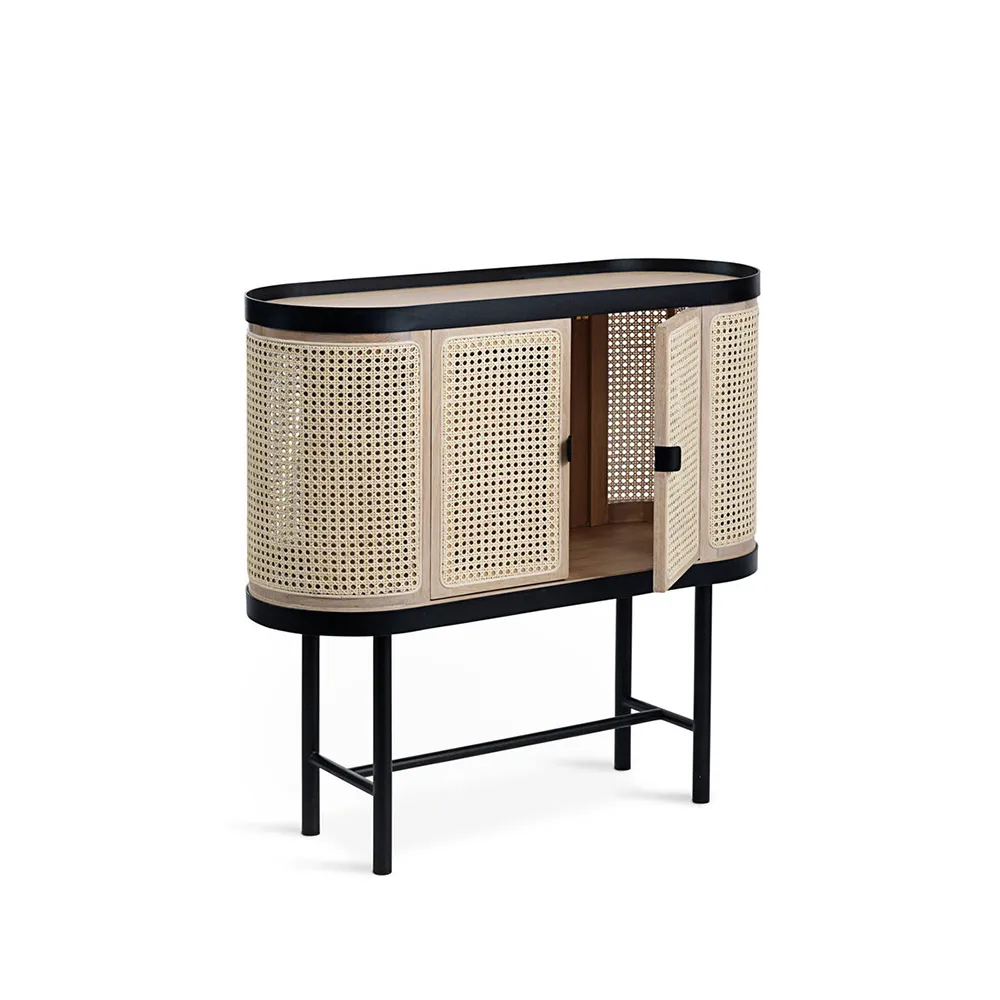 Be My Guest bar cabinet, Rotting. White oiled oak. black steel stand Warm Nordic