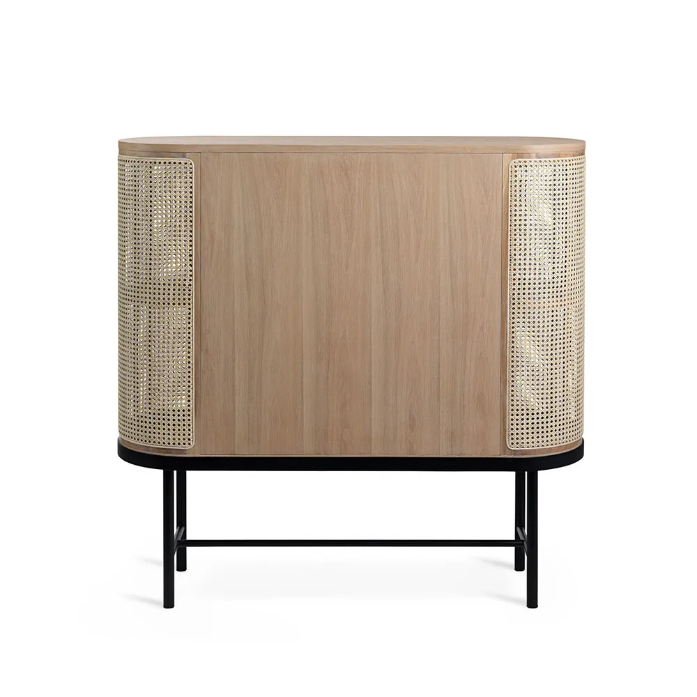 Be My Guest side table, Rattan, white-oiled oak, black steel legs Warm Nordic