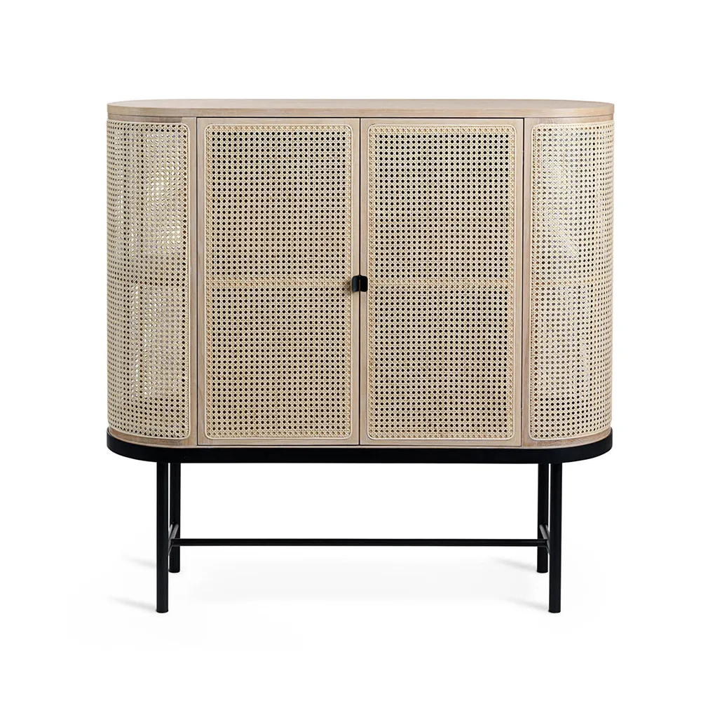 Be My Guest side table, Rattan, white-oiled oak, black steel legs Warm Nordic