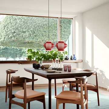 Opal Lamella pendant lamp - Rusty red, sandblasted opal - Warm Nordic