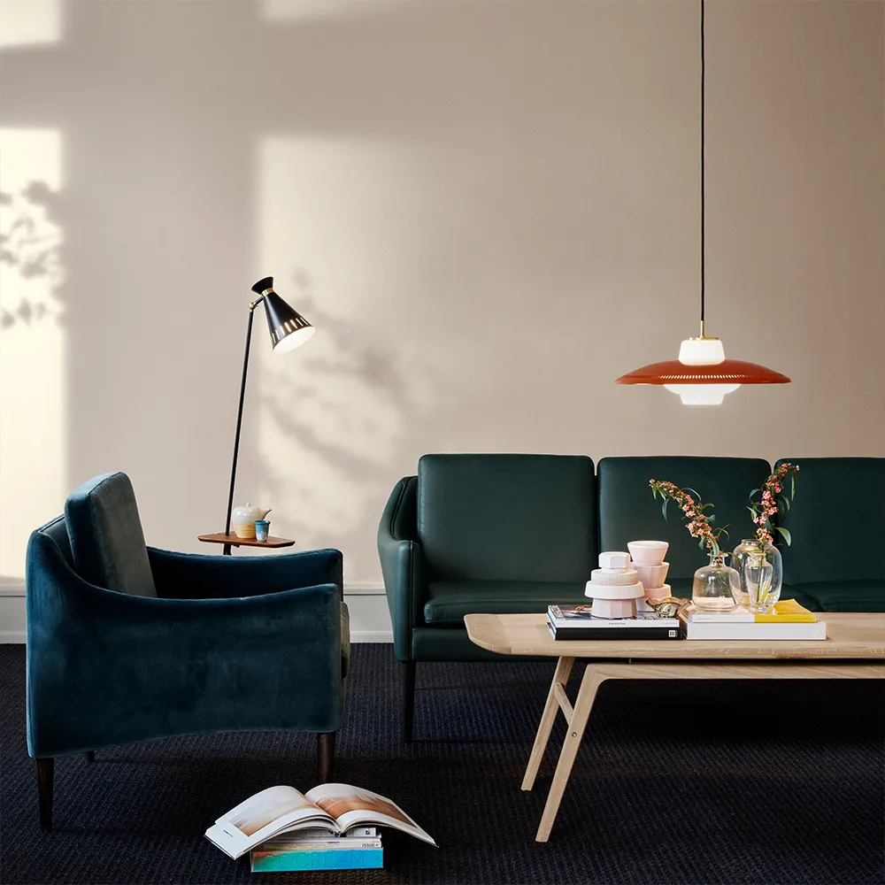 Opal Shade pendant lamp, Black noir, sandblasted opal Warm Nordic